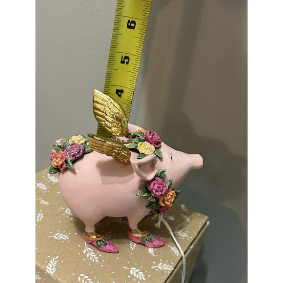 Patience Brewster Rose The Flying Pig Ornament Krinkles Christmas 4” w/ Box Pink - Picture 6 of 9